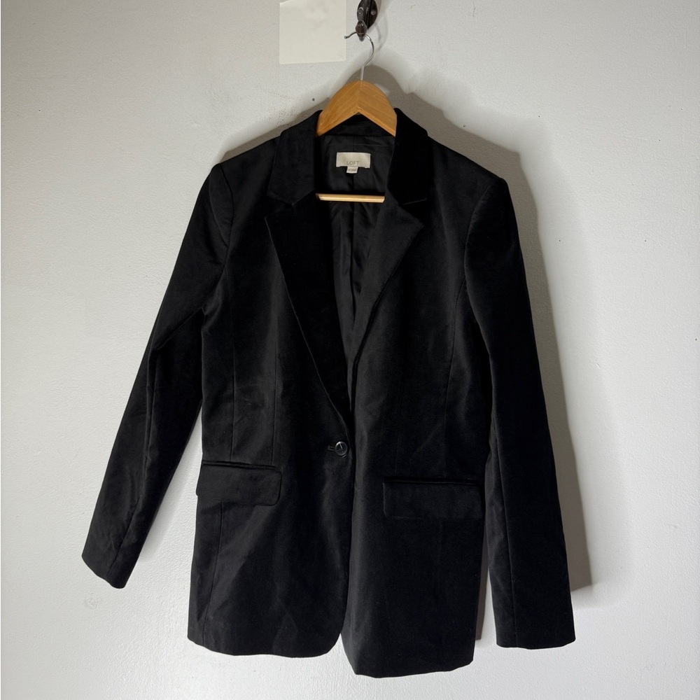 Loft Black Velvet Single Button Blazer Jacket Size 4 (2024)